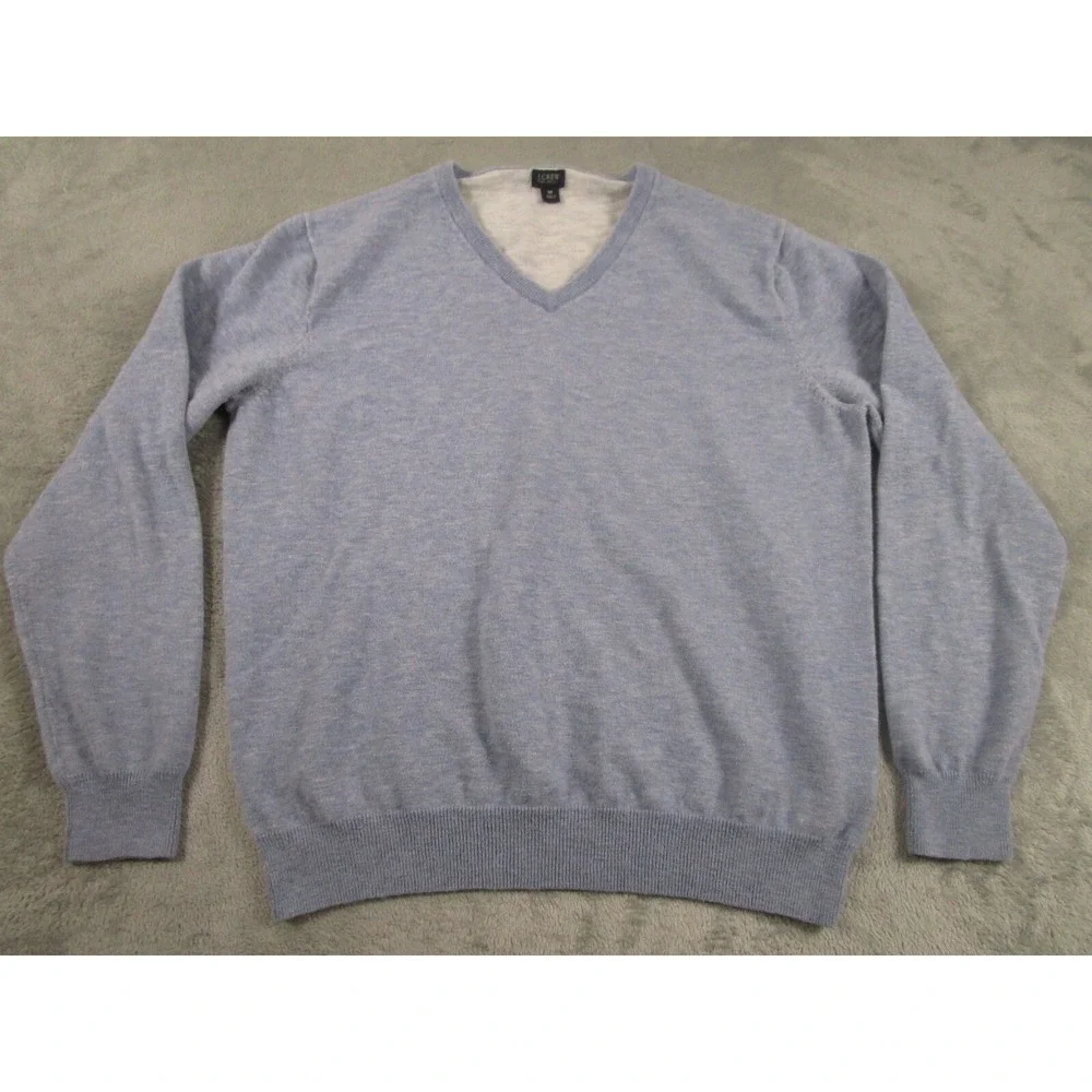 J Crew Sweater‎ Mens Medium Blue Knit Pullover V Neck Preppy
